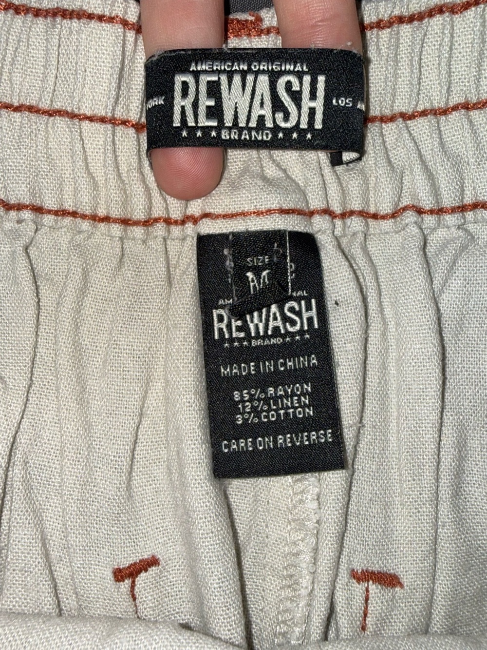 Rewash Black Label on Cream Fabric with Rust Stitching Size Medium-GUC - Picture 6 of 8
